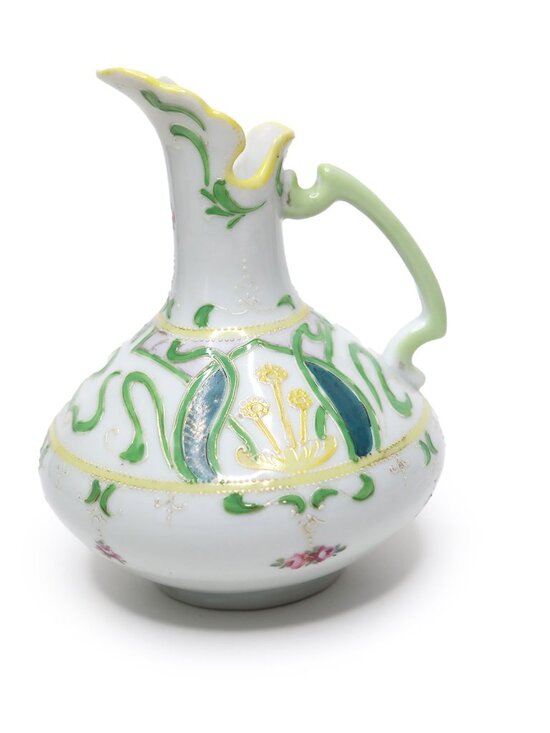 Nippon Other - Vintage Hand Painted Nippon Porcelain Pitcher Floral Art Nouveau Style Gold Trim